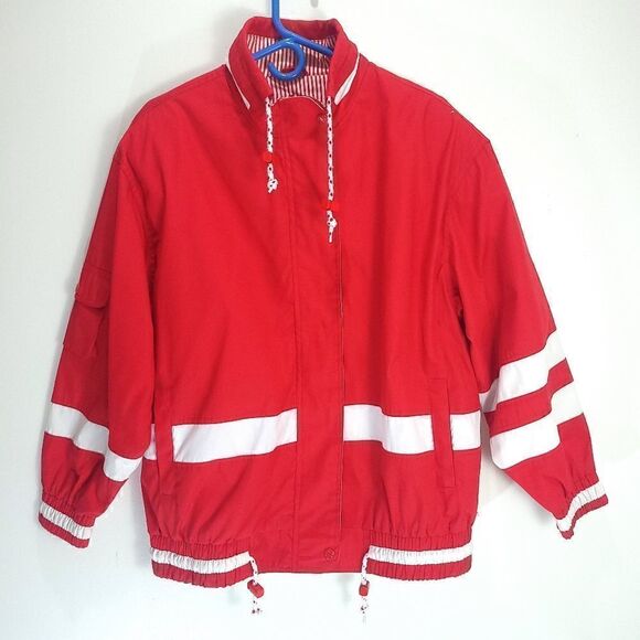 RetroāIzziāSpiritĀ 80sāRedāandāWhiteāSailingāJacket - Picture 2 of 13